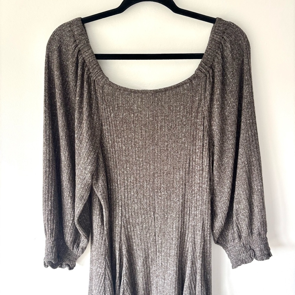 Anthropologie Daily Practice Ribbed Grey Mini Sweater Dress Puff Sleeves Boho - Picture 8 of 11